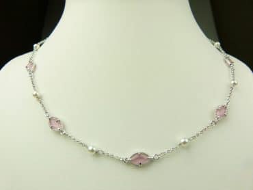 collier in zilver model marquise - roze - Sieraden