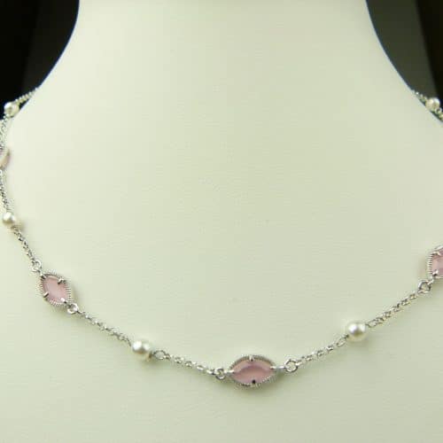 collier in zilver model marquise - roze - Sieraden