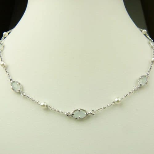 collier in zilver model marquise - lichtblauw - Zilver