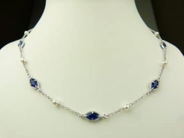 collier in zilver model marquise - donkerblauw - Kraal