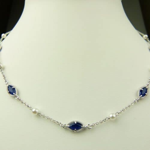 collier in zilver model marquise - donkerblauw - Kraal