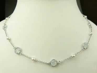 collier in zilver model round - lichtblauw - Zilver