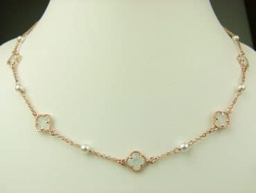 collier in zilver roze goud verguld model flower - lichtblauw - Keten