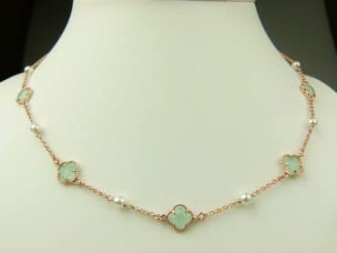 collier in zilver roze goud verguld model flower - muntgroen - Turkoois