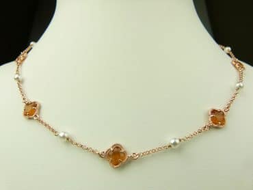 collier in zilver roze goud verguld model flower - oranje - Sieraden