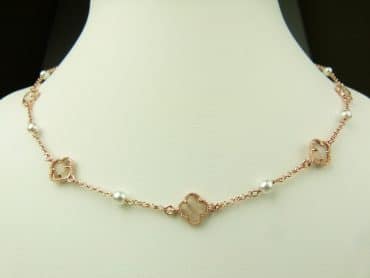 collier in zilver roze goud verguld model flower - bruin - Sieraden