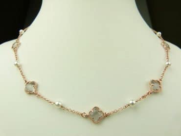 collier in zilver roze goud verguld model flower - grijs - Sieraden