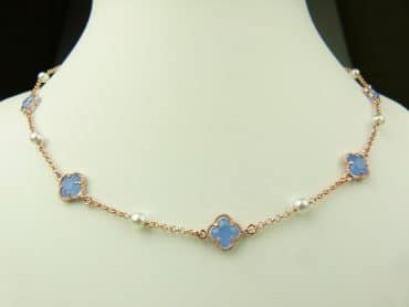 collier in zilver roze goud verguld model flower - jeansblauw - Turkoois