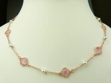 collier in zilver roze goud verguld model flower - roze - Sieraden