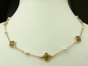 collier in zilver roze goud verguld model flower - kaki - Edelsteen