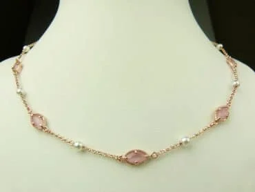 collier in zilver roze goud verguld model marquise - roze - Sieraden