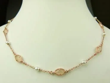 collier in zilver roze goud verguld model marquise - zandkleur - Sieraden