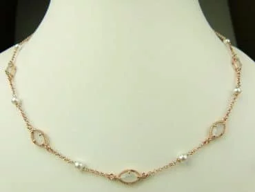 collier in zilver roze goud verguld model marquise - lichtblauw - Keten