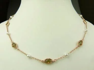 collier in zilver roze goud verguld model marquise - kaki - Edelsteen