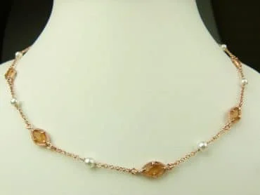 collier in zilver roze goud verguld model marquise - oranje - Sieraden