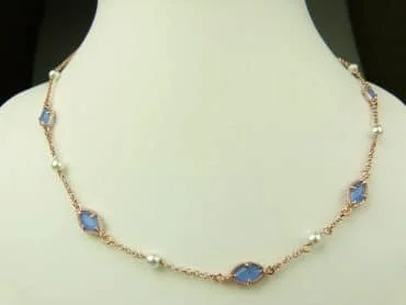 collier in zilver roze goud verguld model marquise - jeansblauw - Kraal