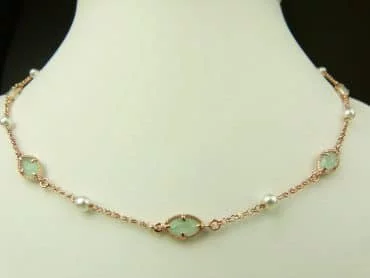 collier in zilver roze goud verguld model marquise - muntgroen - Turkoois