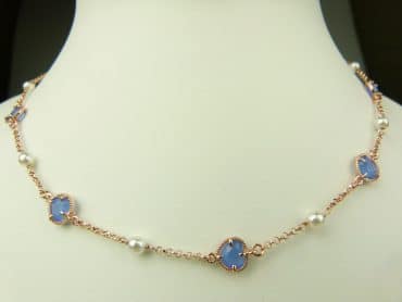 collier in zilver roze goud verguld model heart - jeansblauw - Kraal