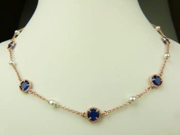 collier in zilver roze goud verguld model round - donkerblauw - Kraal