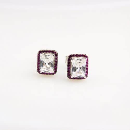 Model Small Rectangle Red zilveren oorringen met rode en witte stenen cubic zirconia - Manchetknoop