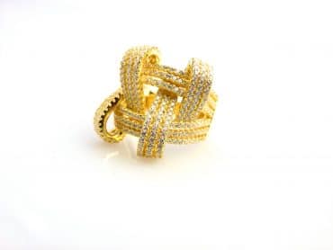model Kriskras zilveren ring geel goud verguld gezet met cubic zirconia - Goud