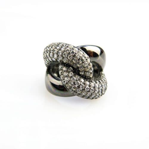 model The Button zilveren ring zwart verguld gezet met cubic zirconia - Ring