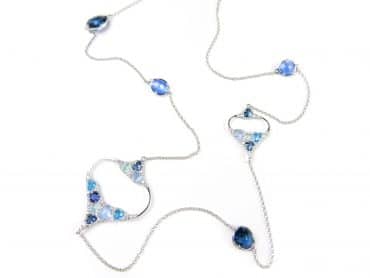 Zilveren collier halsketting Model Glittering Colors Big gezet met blauwe stenen - Keten