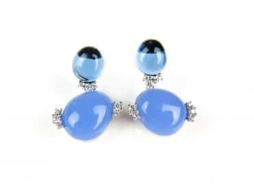 Oorringen Model Double Bubble zilveren oorringen oorbellen gezet met blauwe stenen en donkerdere blauwe stenen - Oorbel