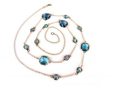 Zilveren halsketting collier halssnoer roze goud verguld Model Multi Forms gezet met blauwe stenen - Turkoois