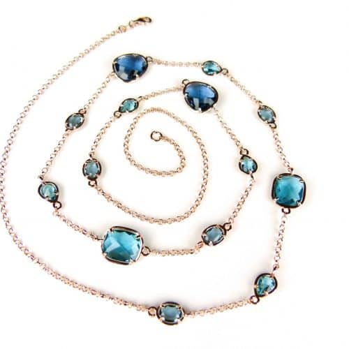 Zilveren halsketting collier halssnoer roze goud verguld Model Multi Forms gezet met blauwe stenen - Turkoois