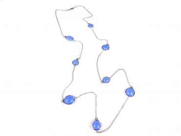 Zilveren halsketting collier halssnoer Model Bubbels gezet met blauwe stenen - Ketting