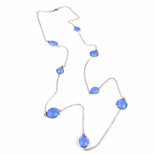 Zilveren halsketting collier halssnoer Model Bubbels gezet met blauwe stenen - Ketting