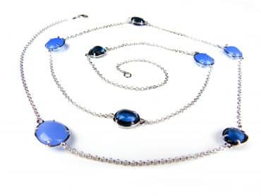 Zilveren halsketting collier halssnoer Model Bubbels met 2 soorten blauwe stenen - Kraal