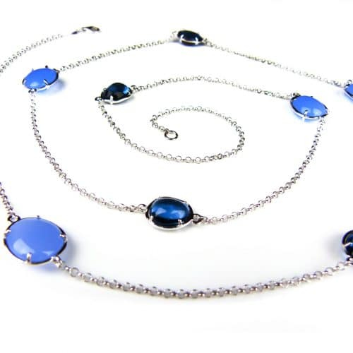 Zilveren halsketting collier halssnoer Model Bubbels met 2 soorten blauwe stenen - Kraal