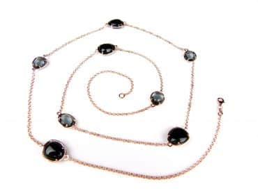 Ketting Model Bubbels zilveren ketting collier halssnoer roos goud verguld gezet met grijze en zwarte stenen - Kraal
