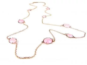 Ketting Model Bubbels zilveren ketting collier halssnoer roos goud verguld gezet met roze stenen - Ketting