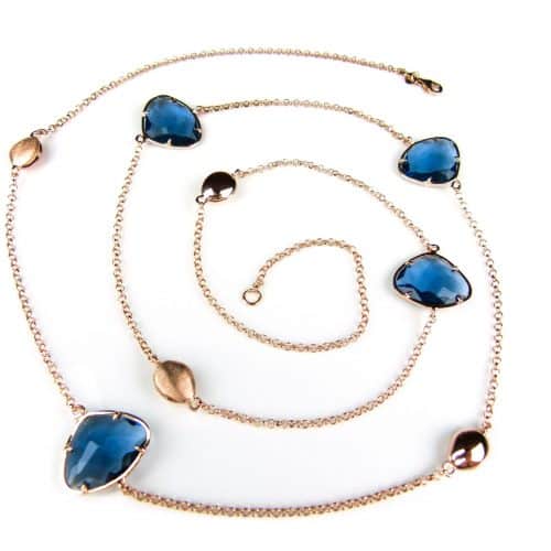 Ketting Model Triangel zilveren ketting collier halssnoer roos goud verguld gezet met blauwe stenen - Turkoois