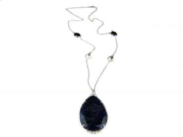 Ketting Model Raindrop zilveren ketting collier halssnoer met hanger blauwe steen - Medaillon