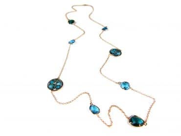 Ketting Model Colorfull Shine zilveren ketting collier halssnoer roos goud verguld gezet met blauwe stenen - Turkoois