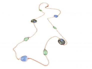 Ketting Model Colorfull Shine zilveren ketting collier halssnoer roos goud verguld gezet met blauwe en groene stenen - Turkoois