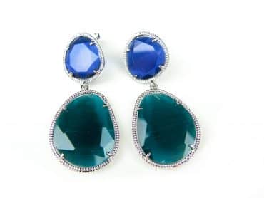 Zilveren oorringen oorbellen Model Magic Colors gezet met blauwe en groene stenen - Turkoois