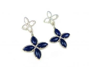 Zilveren oorringen oorbellen Model Delicate Feminine gezet met blauwe stenen - Facturering