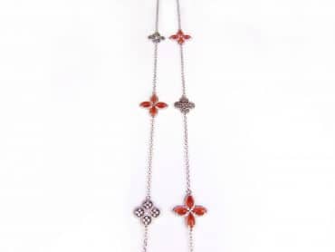 Lange zilveren collier halssnoer Model Refined Repitition gezet met oranje stenen - Kraal