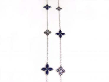 Lange zilveren collier halssnoer Model Refined Repitition gezet met blauwe stenen - Ketting