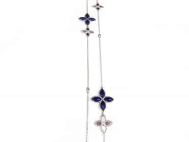 Lange zilveren collier halsketting Model Delicate Feminine gezet met blauwe stenen - Louis Vuitton