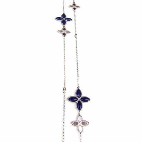 Lange zilveren collier halsketting Model Delicate Feminine gezet met blauwe stenen - Louis Vuitton