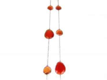 Lange zilveren collier halsketting Model Magic Colors gezet met oranje stenen - Kraal