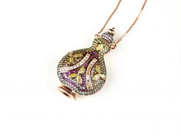 Zilveren collier halssnoer roos goud verguld Model Arabic Colors gezet met gekleurde stenen - Edelsteen