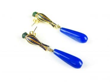 Zilveren oorringen oorbellen geel goud verguld Model Blue Parrot papegaai en blauwe steen - Oorbel