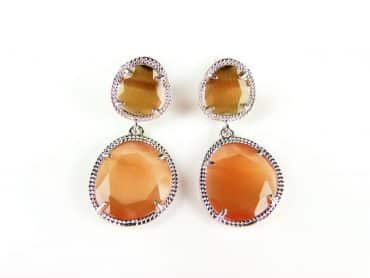 Zilveren oorringen oorbellen Model Vongole gezet met oranje en bruine stenen - Edelsteen